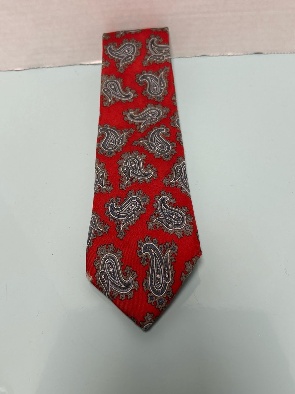 Dior Red Paisley Silk Tie with Gray Accents